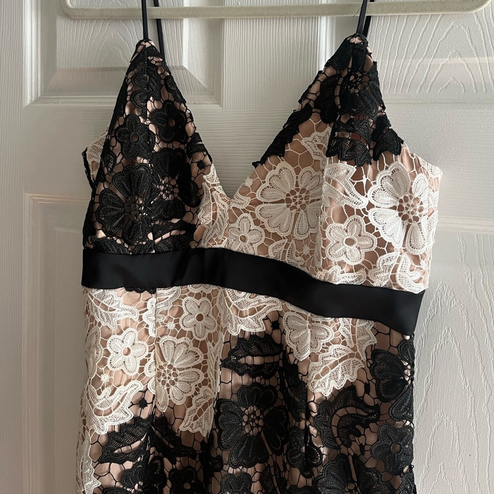 Bardot black and white lace dress